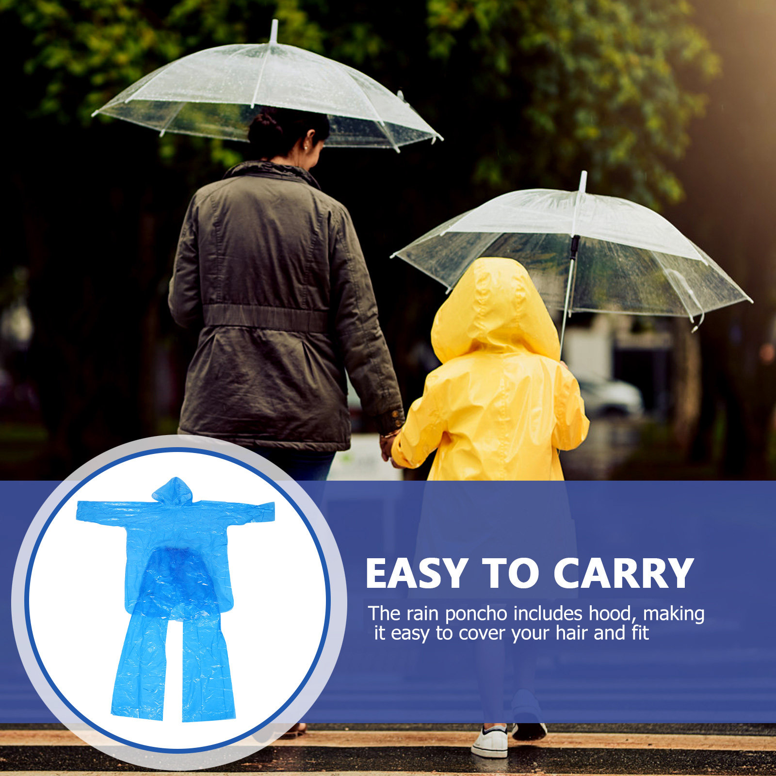 Emergency Poncho Rain - Conjunto de Impermeable Transparente con Capucha